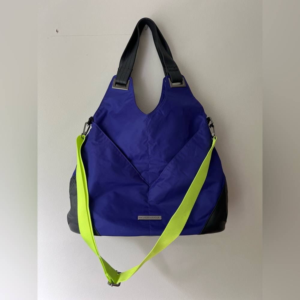 VTG UA Hobo Bag Purse Cobalt Blue Gold Neon Yellow Gym Travel Tote Under Armour